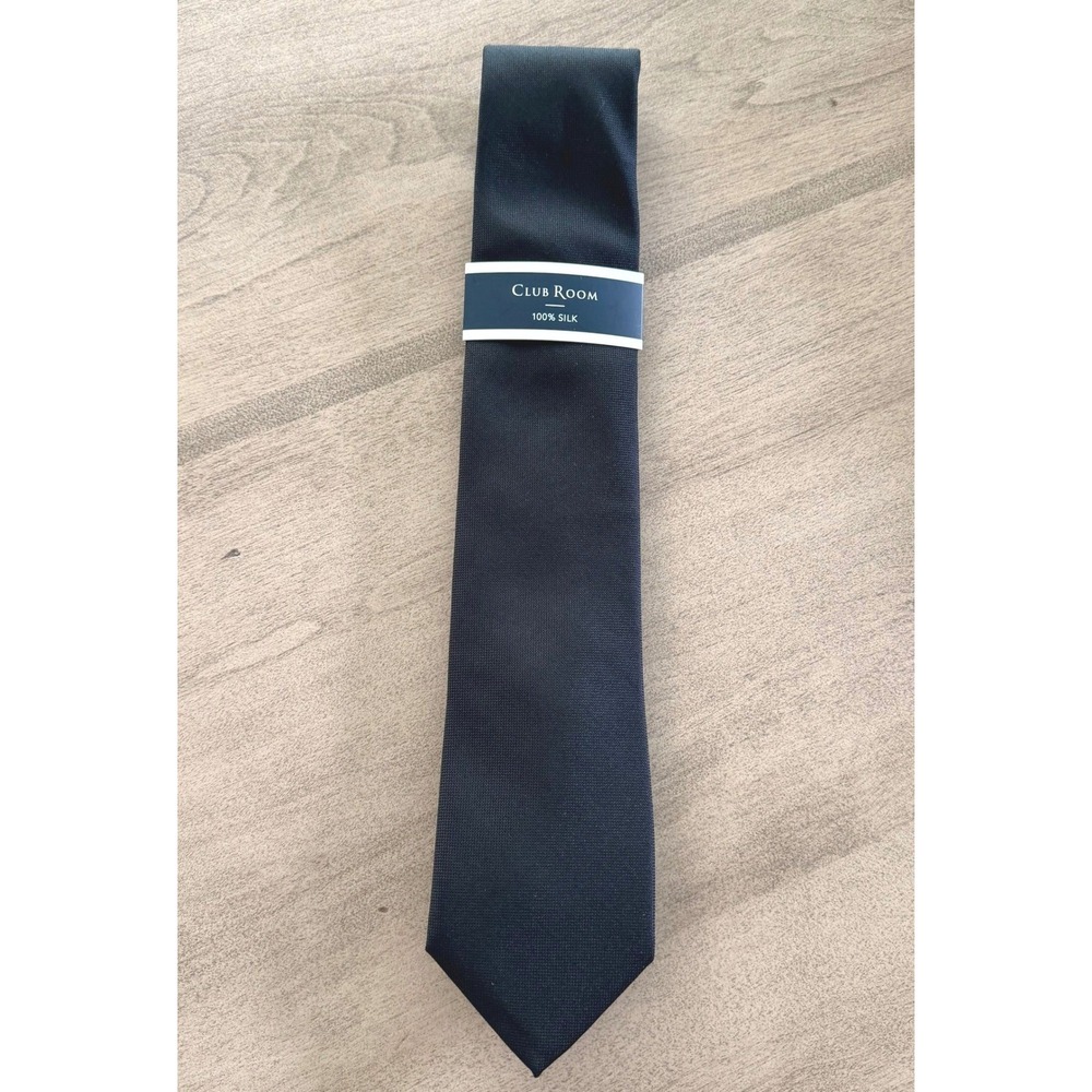 Club Room Mens Black Pebble Solid 100% Silk Necktie Woven Textured Tie NEW